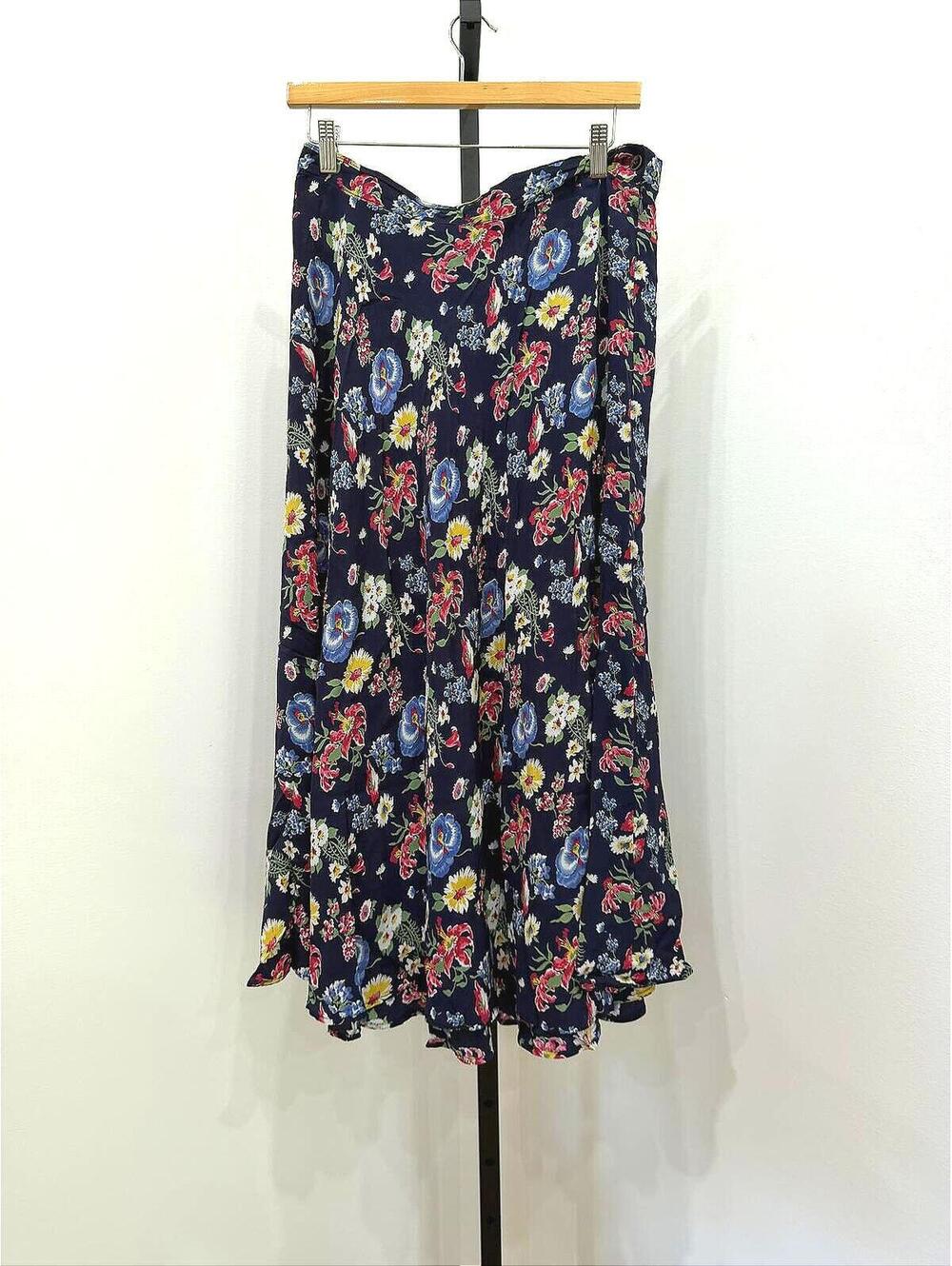 Herman Geist Navy Floral Midi Skirt Size 16 Vintage 90s
